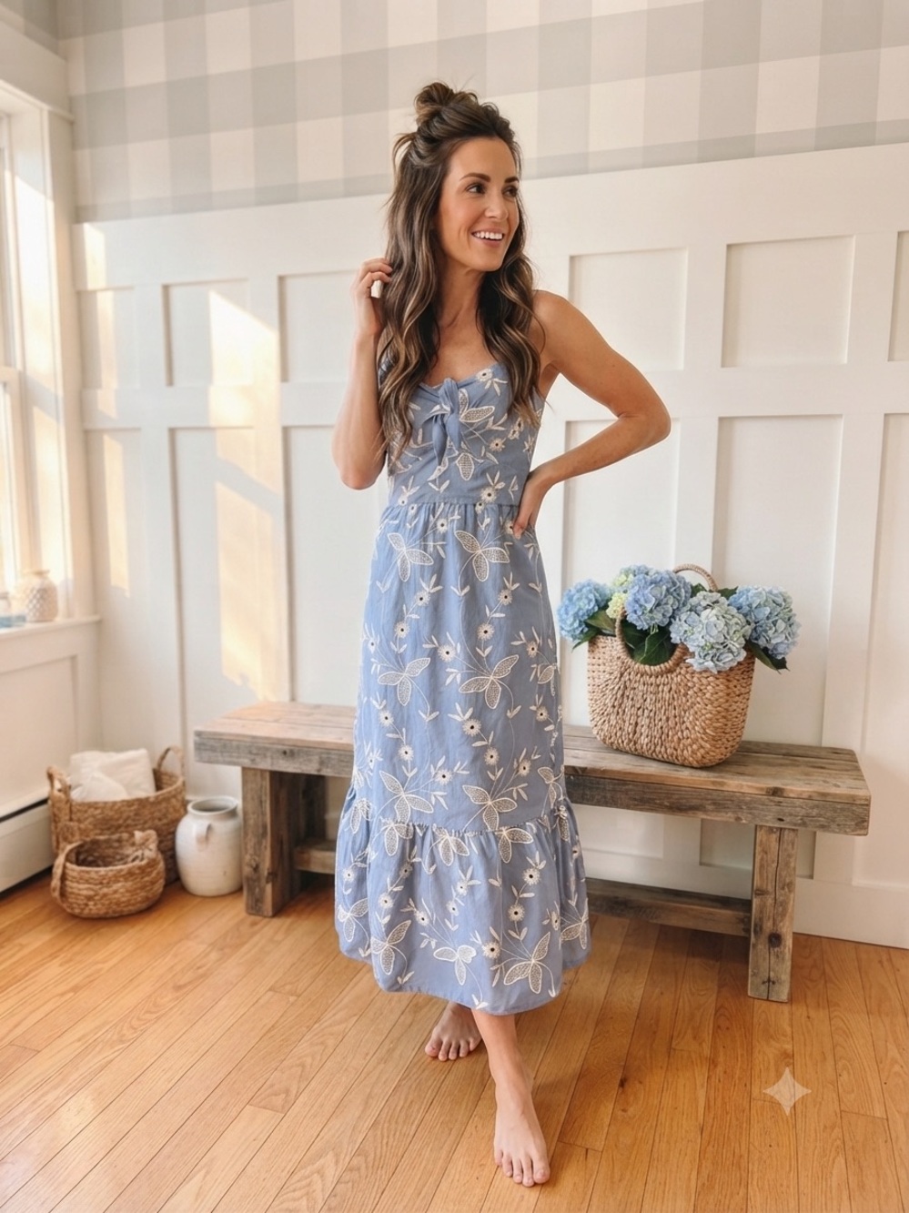 Japna Light Blue Floral Tie-Front Maxi Dress XL
